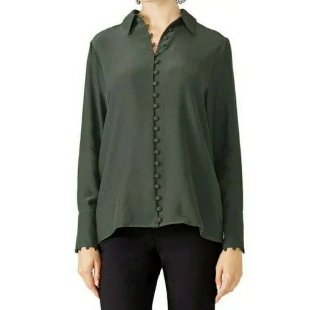 C/Meo Collective Green Silk Crepe Substance Button Front Shirt Size Small Top